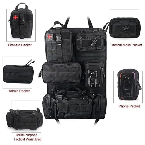 Universal Tactical Vehicle Back Seat Organizer with 5 Molle Pouch Molle Pouches Truck Seat Organizer Tactical Gear for Car Truck Ford Jeep Vehicle thumbnail 3