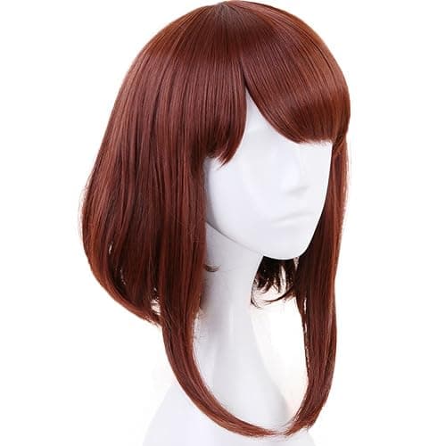 ANOGOL Hair Cap+Red Brown Wigs Short Bob Cosplay Wig for Women Brown Wavy Costume Wig Synthetic Hair for Cosplay Short Wine Red Bob Wig Women Wigs Anime Outfit for Halloween Costume Party thumbnail 2