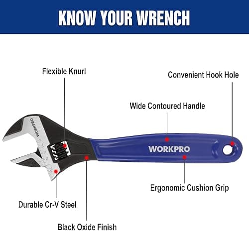 WORKPRO 2-Piece Adjustable Wrench Set, 6-Inch & 10-Inch Wide Jaw Black Oxide Wrench, Cr-V Steel, Metric & SAE Scales, Max Jaw Opening 15/16" & 1-5/16", for Home Repairs, Plumbing, Garage Work thumbnail 3