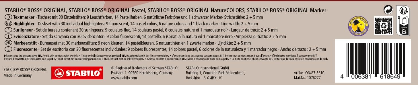 STABILO BOSS ORIGINAL Collection - Evidenziatore - Desk-Set con 30 evidenziatori - 9 Fluo + 14 Pastel + 6 Nature + 1 marcatore Nero thumbnail 3