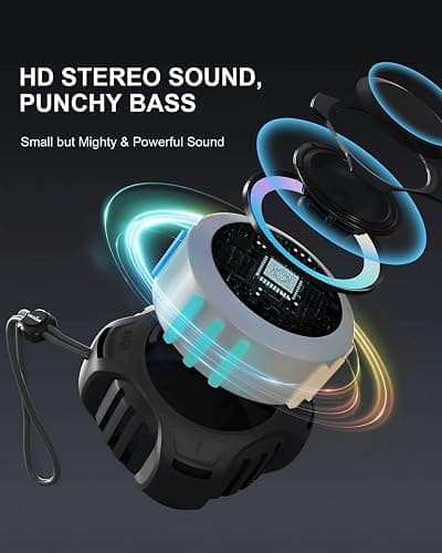 comiso Waterproof Speaker with Robust Bass, Shower Speaker with Dynamic Light, TWS Mode, Loud HD Sound, IP67 Waterproof, 2000mAh, Portable Wireless Speakers for Home, Outdoor/Kayak, Gift for Unisex. thumbnail 2