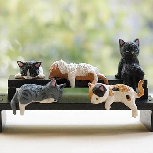OULIGET Miniature Cute Cat Figurines,Mini Cat Fairy Garden Bonsai Decorations,Funny Micro Landscape Ornaments for Outdoor Garden Lawn Pot Car Dash Decor,5 Pieces thumbnail 7