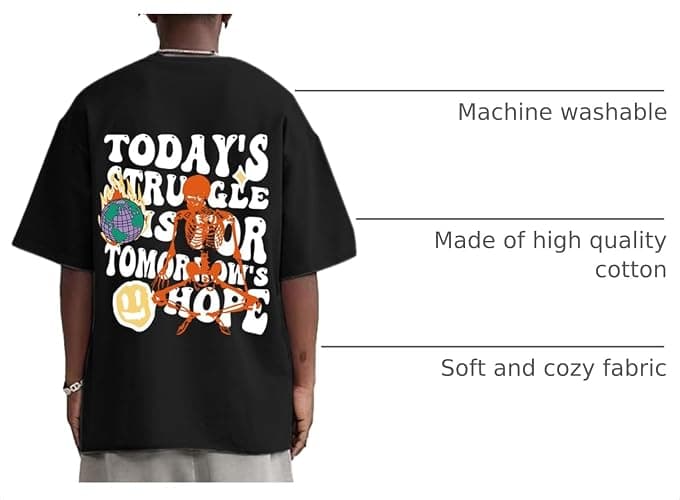 Weiyuqi Oversized Graphic Tshirt for Men Letter Print Vintage T Shirt Tees Casual Loose Fit Retro Streetwear Shirts Tops thumbnail 4
