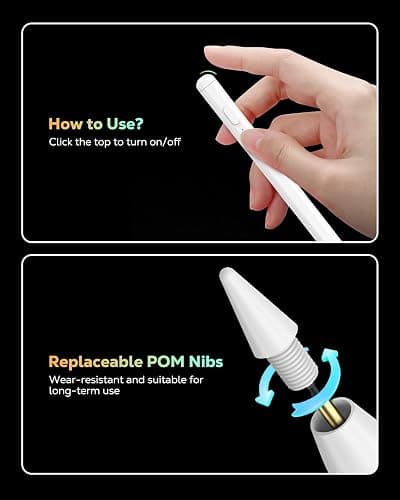 MoKo Pencil for iPad (A16) 11th 10th Gen, USB-C Fast Charge for Apple Pencil, Stylus Pen for Apple iPad 11/10/9/8/7/6/A16, Mini 7/6/5, Air M3/M2/5/4/3, Pro M4/13"/12.9"/11" Tilt Sensitivity, White thumbnail 7