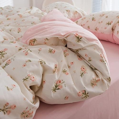Erwinmu Floral Duvet Cover Set Twin Size,White Pink Floral Flowers Bedding Duvet Cover with Zipper Closure,Soft Microfiber Comforter Cover and 1 Pillowcase thumbnail 5