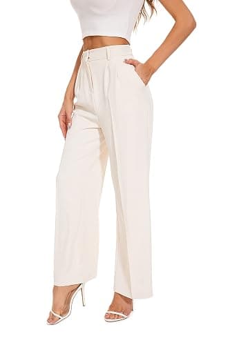FUNYYZO Wide Leg Pants Women's High Elastic Waisted in The Back Business Work Trousers Long Straight Suit Pants - Image 1