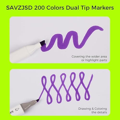 SAVZJSD 200 Colors Alcohol Markers, Alcohol Markers Set for Adults, Artists in Coloring, Sketching & Drawing (Fine & Broad) thumbnail 3