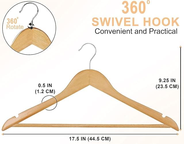 Utopia Home Premium Wooden Hangers 30 Pack - Heavy Duty & Durable Coat Hanger - Wood Hanger with 360-Degree Rotatable Hook - Clothes Hangers with Non-Slip Shoulder Notches For Shirts & Coats (Natural) thumbnail 3