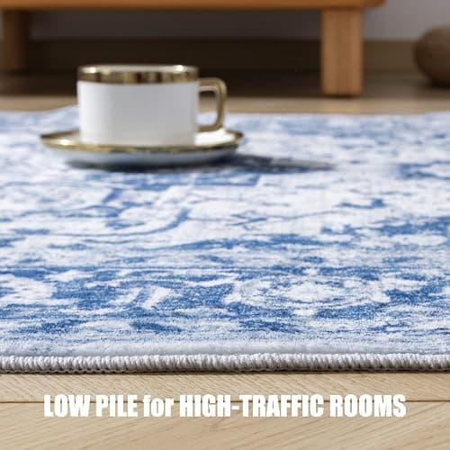 VIPBED 5x7 Area Rug, Washable Rug for Living Room Entryway Bedroom Kitchen, Vintage Medallion Carpet with Non-Slip Backing, Ultra-Thin Low Pile Boho Farmhouse Carpet for Home Decor, Blue thumbnail 7
