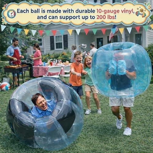 HearthSong Inflatable Bumper Balls for Kids, 2-Pack Wearable Bubble Bumpers, 47.5-Inch Outdoor Body Bouncers for Backyard Play, Parties, Tumbling and Active Family Fun thumbnail 4