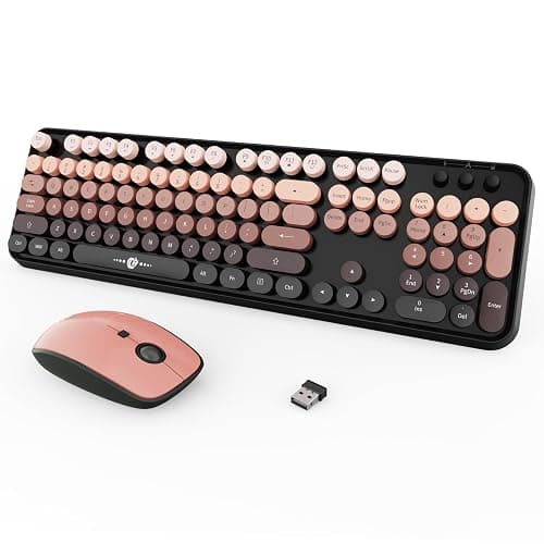 Wireless Keyboard and Mouse Combo, Retro Typewriter Style Keyboard with Round Keys, 2.4G Wireless Cute Keyboard and Mouse Set for PC, Laptop and Desktop-Black and Rose Gold - Image 1