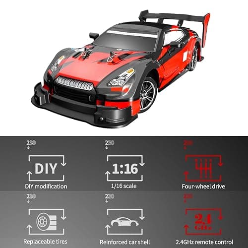 Sunydog RC Drift Car 1/16 2.4GHz 4WD 30km/h High Speed Gift RTR, Red thumbnail 3