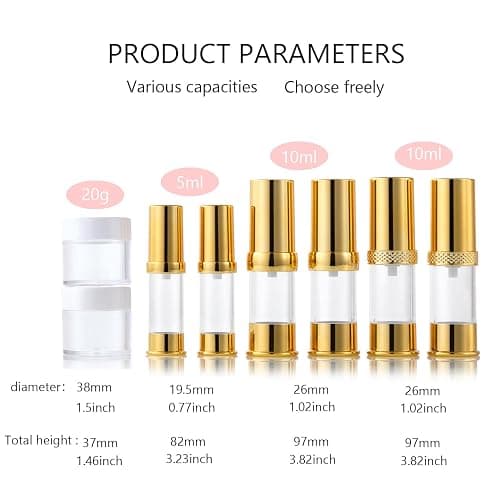 XQNCBY Golden Airless Pump Bottle Travel Set with Box Refillable Cosmetic Vacuum Pump Bottle Such as Hand Soap,Toner,Foundation,Hair Oil,Lotion and Cream (Golden, 5ml-10ml-20g) thumbnail 5