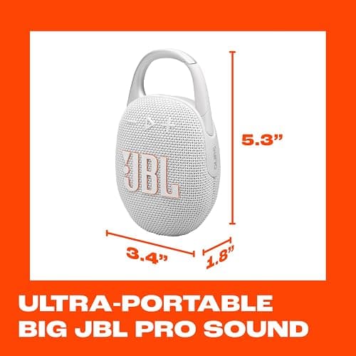 JBL Clip 5 - Ultra-Portable, Waterproof & Dustproof Bluetooth Speaker, Big Pro Sound with Punchy bass, Integrated Carabiner, Up to 12 Hours of Play, Made in Part with Recycled Materials (White) thumbnail 5
