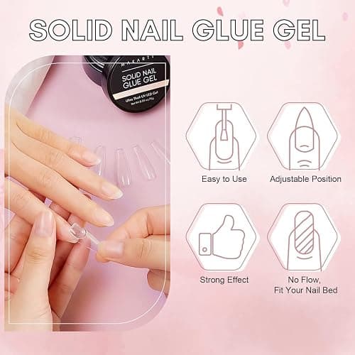 Makartt Solid Nail Glue Gel for Press On Nails- Strong Clear Acrylic Nail Tips Solid Gel Nail Glue for Fake Nails Soft Gel Nail Tips Solid Hard Gel for Nails Nail Art DIY Home 15ML UV Light Cured thumbnail 4