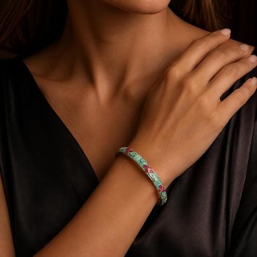 sunglnl Cloisonne Bracelet For Women, 4 Petals of Flower Shaped Enamel Bling Chunky Bangle Trendy Cute Colorful Gold Plated Vintage Bracelets Stackable Wife Jewelry Friendship Gift thumbnail 2