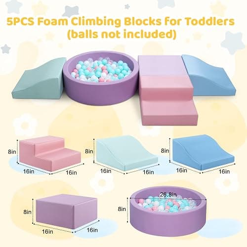Hoohtoot Foam Climbing Blocks for Toddler: with 4-Piece PU Leather Climbing Toys and a Ball Pit - Foam Ball Pit for Toddlers - Climbing Toys Indoor for Kids Crawling (Purple Climbing Blocks) thumbnail 2