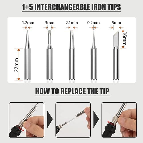 Soldering Iron Kit, 60W Soldering Iron with 5pc Interchangeable Tips, 10-in-1 Adjustable Temperature Solder Welding Tools, Fast Heating, Electronic Repair, 110V thumbnail 6