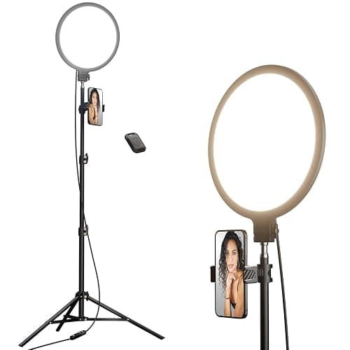 Weilisi 10.5" Ring Light with 69" Tripod Stand and Phone Holder Kit, Full-Screen Zoom Lighting for Video Recording, Makeup, Live Stream, Dimmable LED Selfie Ring Light Tripod for iPhone with Remote thumbnail 9