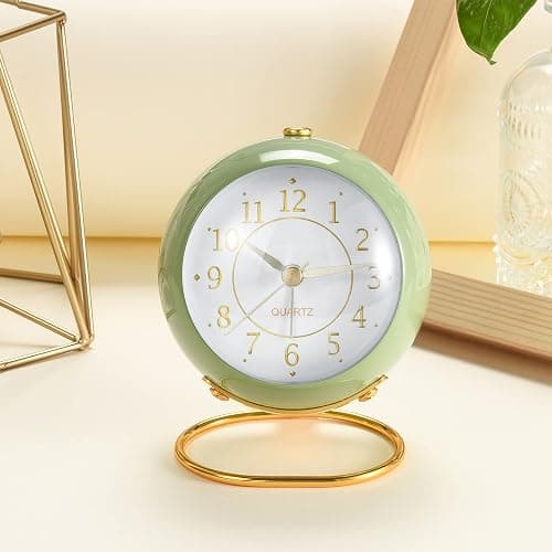 Tetino Analog Alarm Clocks,Retro Backlight Cute Simple Design Small Desk Clock with Night Light,Silent Non-Ticking,Battery Powered,for Kids,Bedroom,Travel,Kitchen,Bedside Desktop.(Green) thumbnail 2