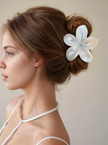 2 Pcs Pearl White Plumeria Claw Clips - Pretty Hawaiian Flower Hair Clips Cute Floral Hair Accessories for Wedding Tropical Beach Vacation Luau Parties thumbnail 5