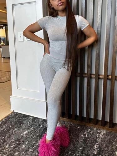 AYWA Two Piece Outfits for Women Fitted Crew Neck T-shirt High Waist Leggings Biker Shorts Matching Sets Streetwear thumbnail 2
