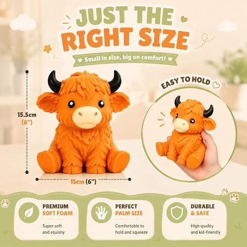 6in Highland Cow Squishy Jumbo,Giant Highland Cow Squishy | Big Realistic Moldable Soft Squishys Slow Rising Squeeze Toys for Kids Adults Slow Rising Fun Sensory Fidget Toy thumbnail 2