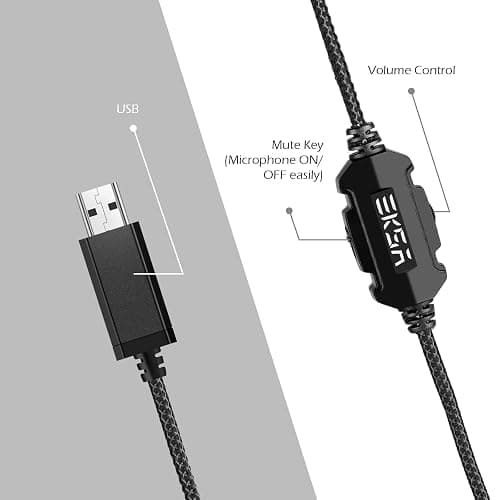 EKSA E1000 USB Gaming Headset for PC, Computer Headphones with Microphone/Mic Noise Cancelling, 7.1 Surround Sound, RGB Light - Wired Headphones for PS4, PS5 Console, Laptop, Call Center thumbnail 2