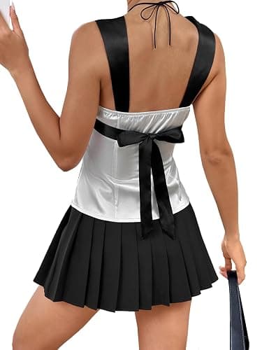 SHENHE Women's Satin Tie Back Tank Top Color Block Wide Strap Scoop Neck Silky Top thumbnail 3