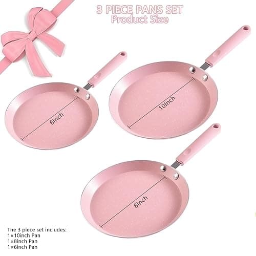 JUSTUP Nonstick Frying Pan Set，3 Piece Pots and Pans Set Nonstick，Pink Kitchen Cookware Sets with Non Stick Pan Coating,10 Inch,8 Inch and 6 Inch Non Stick Cooking Set Suitable for All Stoves (Pink) thumbnail 3