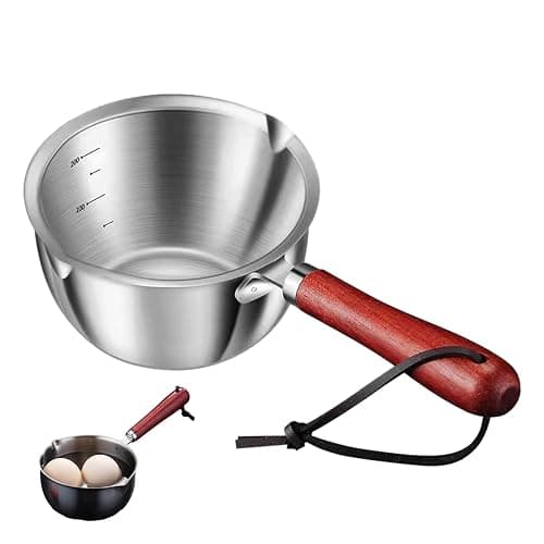 Stainless Steel Milk Warmer with Wooden Handle - Mini Butter Melting Pot with Dual Pour Spouts, Chocolate Melting Pot (150ml) thumbnail 9