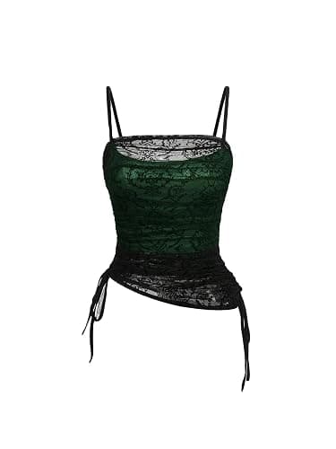 SOLY HUX Women's Ruched Lace Cami Top Drawstring Sleeveless Clubwear Sexy Gothic Tops - Image 1