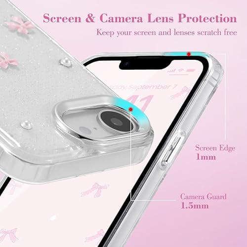 EYZUTAK Case for iPhone 17e/iPhone 16e, Bling Glitter 3D Bowknot Phone Case Cute Sparkly Crystal Clear Bow Aesthetic Design Cover Slim Soft Durable TPU Transparent Protective Cover for Women-Pink Bow thumbnail 2