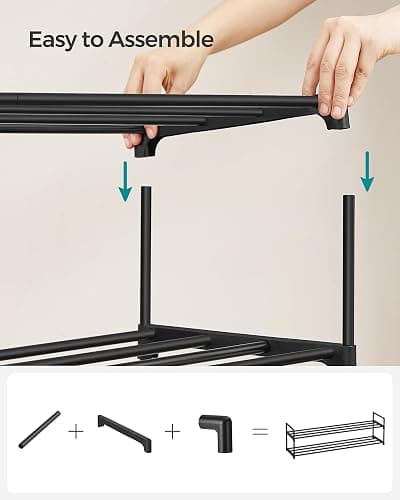 SONGMICS Shoe Rack, 3-Tier Shoe Organizer, Metal Storage Shelf, Upright or Upside Down, for 20-24 Pairs, Stackable, for Entryway, 11.8 x 46.1 x 21.7 Inches, Black ULSA033B01 thumbnail 8