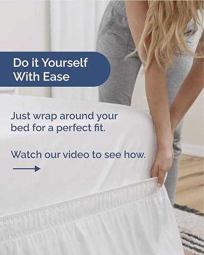 Wrap Around Dust Ruffle Bed Skirt, Full Size Beds - 24 Inch Drop, White | Easy Fit Elastic Strap, Adjustable Pleated Bedskirt w/Brushed Fabric, Wrinkle & Fade Free, for Women, Men, Kids & Teens thumbnail 4
