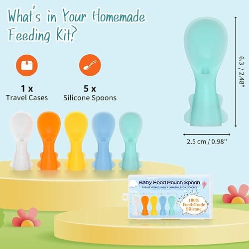 Infant Feeding Essentials & Baby Food Pouches Attachable Toppers: Seamless, Non-Drip Spoons for Baby's Diet, Compatible with Assorted Pouch Forms, Perfect for Infants 3+ Months, Pack of 5 thumbnail 3