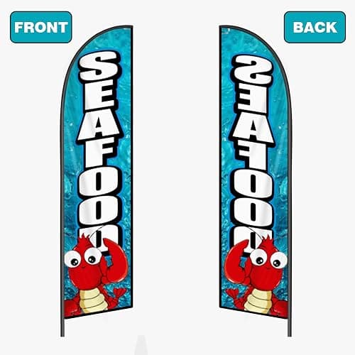 Seafood Feather Flag Banner - 11.5x2.5 Ft Advertising Swooper Flag for Outdoor Business and Events Promotion - Seafood Signs Windless Full Sleeve Banner for Restaurants, Diners, Markets (Only Flag) thumbnail 4