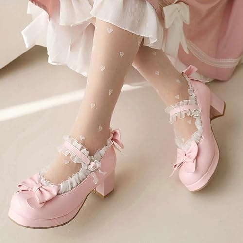 LUXMAX Women Kawaii Mid Block Heel Mary Jane Rockabilly Pumps with Bow Platform Chunky Heel Cute Sweet Shoes thumbnail 5