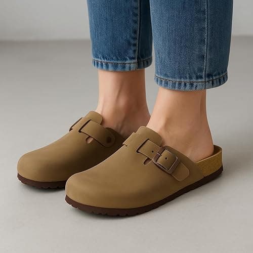 CUSHIONAIRE Hana Womens Clogs | Comfortable Vegan Suede Clogs for Women | Slip On Potato Shoes with Cork Footbed & Arch Support | Memory Foam, Wide Widths Available thumbnail 6