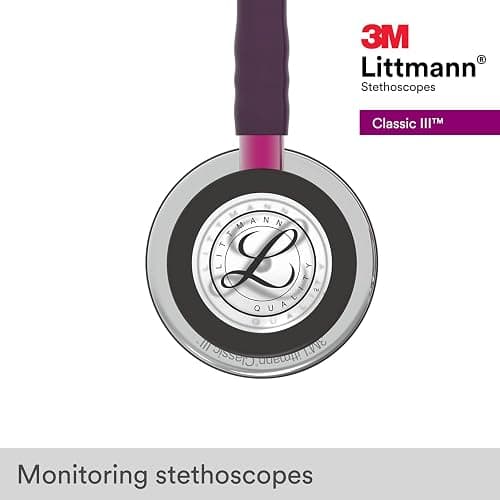 3M Littmann Classic III Monitoring Stethoscope, 5960, More Than 2X as Loud, Weighs Less, Stainless Steel Mirror-Finish Chestpiece, 27" Plum Tube, Pink Stem, and Smoke Headset thumbnail 7