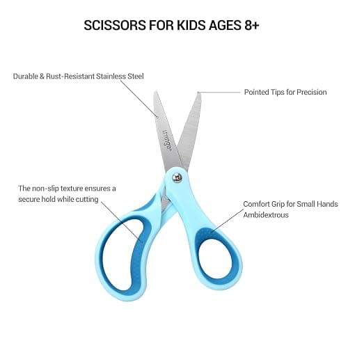 LIVINGO Kids Scissors for Ages 8-11 - 3 Pack 6” Pointed Tip Stainless Steel School Scissors for Children Teacher Classroom Crafting thumbnail 4