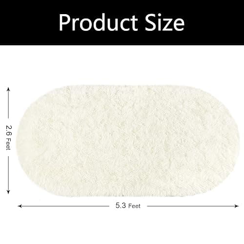 Softlife Fluffy Rugs for Bedroom, Shag Cute Area Rug for Girls/Boys and Kids Baby Room Home Decor, 2.6 x 5.3 Feet Oval Indoor Carpet for Nursery Dorm Living Room, Creamy thumbnail 2