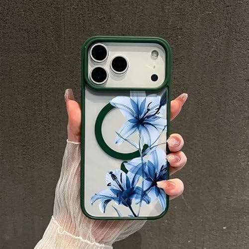 Blue Lily Whisper Magnetic Snap Case Compatible with iPhone 17/16 Pro Max /15 Pro /14/13 /12 Shockproof Slim Protective Cover (Blue,for iPhone 13) thumbnail 4