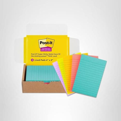 Post-it Super Sticky Lined Notes, 5 Sticky Note Pads, 4x6 in, Ideal for New Year Spring Cleaning or Second School Semester, Sticky Notes for Dorm, Home and Office, Bright Colors thumbnail 11