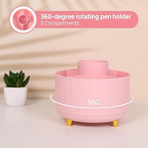SKYDUE Pink Desk Accessories 10Pcs, Rotating Pen Holder for Desk, Stapler, Staple Remover, Tape Dispenser,2pcs Tape Refills, Binder Paper Clips Kit, Scissor,Pink Office School Supplies thumbnail 5