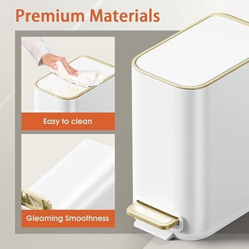 GibHerz Small Bathroom Trash Can with Lid Soft Close, 5L / 1.3 Gallon Slim Garbage Can with Removable Inner Bucket, Step Stainless Steel Trash Bin for Office, Bathrooms, Bedroom, Living Room (White) thumbnail 5