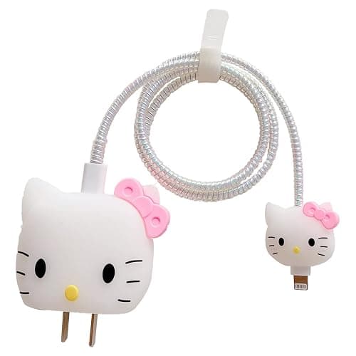 3D Cute Cartoon Wall Charger Protector Case - Compatible for Apple 20W USB-C Power Adapter and Lightning Cable No.01(4in1) - Image 1