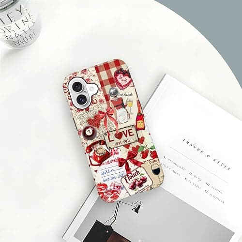 DAIZAG Case Compatible with iPhone 16, [Compatible with MagSafe],Shockproof Protective Phone Case for Girl Women - Red Love Heart Retro Collage thumbnail 7