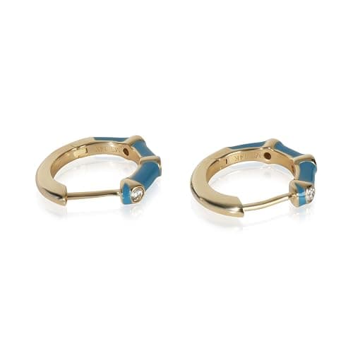 myGemma, Pre-Loved Blue Enamel Huggie Earrings, Yellow Gold, Diamond, 14 mm thumbnail 4