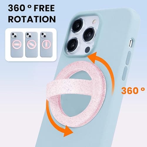 Magnetic Silicone Ring Grip Phone Holder, Loop Grip Phone Holder,Magnetic Phone Loop,Magsafe Phone Grip,Compatible with Magsafe for iPhone 16/15/14/13/12 Series (Pink Sparkle) thumbnail 3